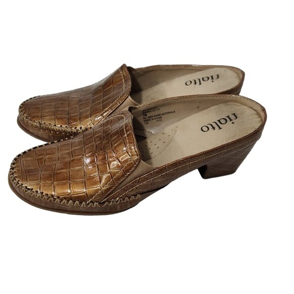 Rialto Shoes - Rialto Comfort Brown Croc Embossed Slip on Mules Shoes Women Size 7 M FLAW